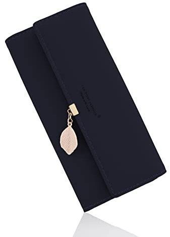 CALIYO Geldbeutel Damen aus glattem und weichem Synthetisches Leder Geldbörse Damen groß und im Langformat Portemonnaie sehr schöne Farben mit vielen Fächern und Handyfach(Stahblau).