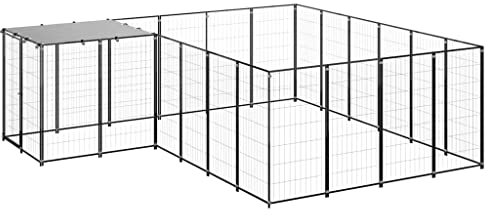 vidaXL Hundezwinger Schwarz 8,47m² Stahl Hundehütte Hundehaus Hundekäfig