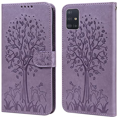 GLANDOTU Case for Samsung Galaxy A51 4G 6.5 inch, Flip Wallet PU Leather Cover with Card Slots and Stand Function for Samsung Galaxy A51 4G Phone Cases【Purple】