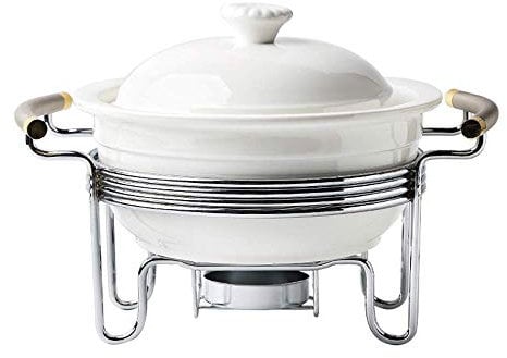 MXXHFC 3 Quart Buffet Casserole Dish,Ceramic Chafer with candle holder,Chafing Catering Warmer Set,Keep food calories,for Party brunches catering events Soup Porridge