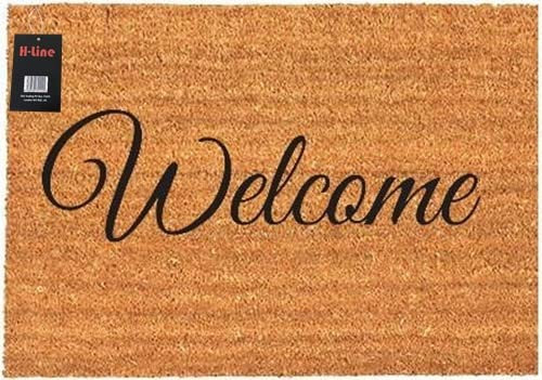 H-LINE Non Slip Natural Coir Door Mat Doormats Indoor Outdoor Home Garden Mats (Welcome, 60cm x 40cm)