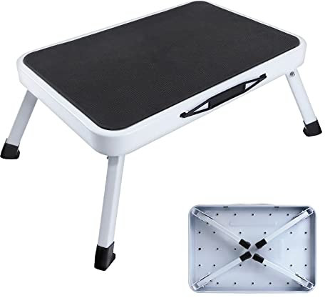 Tritthocker Kleiner Zusammenklappbarer Tragbarer Stehhocker, 38cm x 26cm Großes Gewinde, 150kg Tragfähigkeit, einstufige Leiter, Robuster Stahl, 2kg Leichter Hocker für Küche, Haus, Garten, Büro