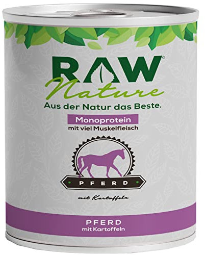 RAW Nature - Pferd Pur 800g - Mit Kartoffeln - Nassfutter für Hunde - Hoher Fleischanteil - Monoprotein - Alleinfuttermittel - Getreidefreies Hundefutter