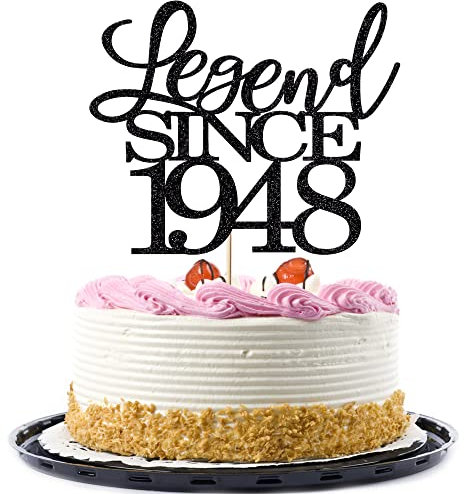 Migeaks legend since 1974 cake topper 50th birthday happy birthday cake topper men and women cheer 50 years old handmade black glitter cake decoration (legend since, black 1948)
