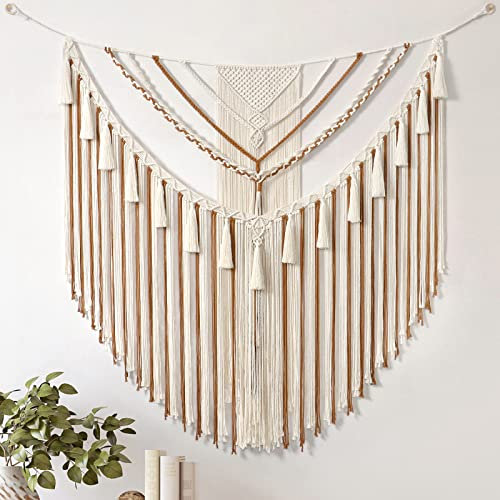 LOMOHOO Großer Makramee-Wandbehang, Boho, geometrische Kunst, gewebte Baumwolle, Wandteppich, Wanddekoration, gelb, böhmische Heimdekoration für Wohnzimmer, Schlafzimmer, Wohnheim, Wohnung