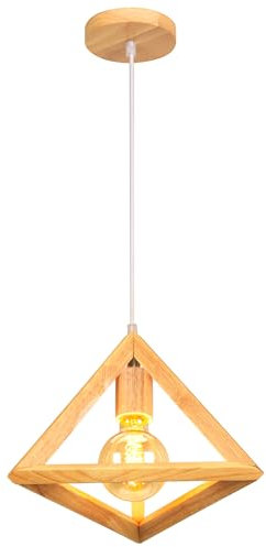 iDEGU Pendelleuchte Vintage Lampenschirm aus Metall Retro E27 Hängelampe mit Geometrischen Dreieck Design Industrielle Deckenleuchte Hängeleuchte für Schlafzimmer, Wohnzimmer, Restaurant, 16 cm, Holz
