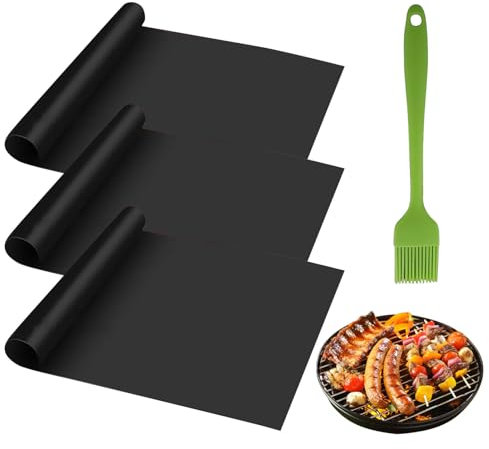 POHOVE 3 Pack Large Oven Liners,40x33cm Heavy Duty Oven Liners,BBQ Grill Mats for Bottom of Oven for Gas, Electric and Fan Assisted Ovens,Baking Mat, Oven Protector Sheets,Reusable, Washable