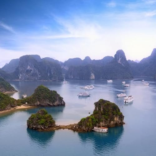 Quadro composito in alluminio 90 x 90 cm: vista panoramica sulla baia di Halong in Vietnam (29488369)