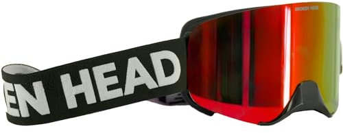 Broken Head Motocross Brille Struggler - MX Brille - Supermoto Goggle Mit Magnetischem Glas (Schwarz-Weiß, Rot Verspiegelt)