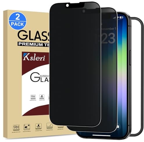 Ksleri 2 Pack Matte Privacy Screen Protector for iPhone 13/13 pro/ 14, Anti Spy Anti Glare 9H Tempered Glass Film, Dynamic Island Compatible, Case Friendly, 6.1 inch