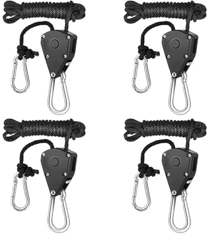 Ratchet Hanger 4 Stück, Einstellbare Seil Seilhaken, 1/8 Zoll Ratchet Hanger, Seilratsche, Seilratsche mit Haken, für HäNgende Zelt Wachsen Pflanze Lampe Schwarz