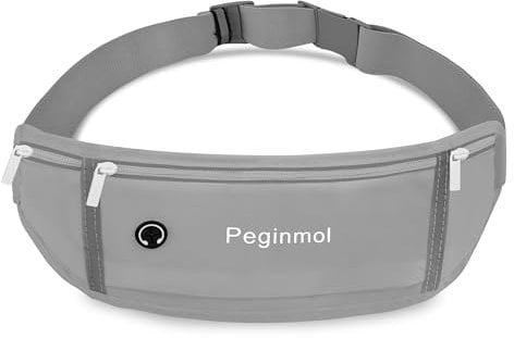 PEGINMOL Laufgürtel für Handy, Lauftasche Jogging Wasserdicht, Läufer-Hüfttasche für Damen und Herren mit 3 Taschen, Großer Kapazität Sportgürtel Verstellbarem Running Belt zum Laufen, Radfahren(Grau)