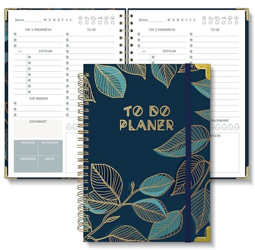 Tagesplaner Undatiert A5 | 120-Tage To Do Planer für Aufgaben & Notizen | To Do Listen Block | Tages & Wochenplaner Spiralblock HardCover - Perfekt für Büro, Schule & Organizer