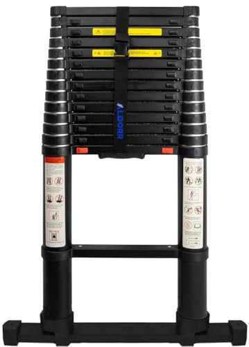 ALDORR Professional 14.5FT / 4.4M Telescopic Ladder Made Aluminum - with Telescopic Stabilization Bar - Load Capacity up to 150kg - Soft-Close System - Safe and Reliable (EN131)