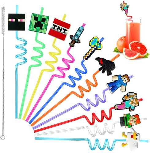 Kindergeburtstag Party Deko, 10 Stück Wiederverwendbare Plastik Strohhalm, Lockige Party Trinkhalme für Kindergeburtstagsparty-Dekoration, Zubehör Familientreffen, Partygeschenke (A)