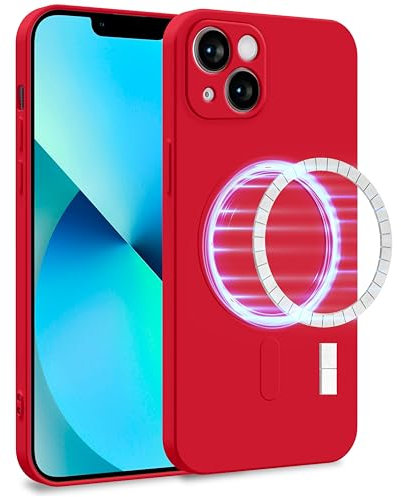 MyGadget Cover [ MagSafe ] per Apple iPhone 13 - Custodia in Silicone Morbido a Doppio Strato – Case con Protezione Fotocamera & Fodera Interna Antigraffio - Rosso
