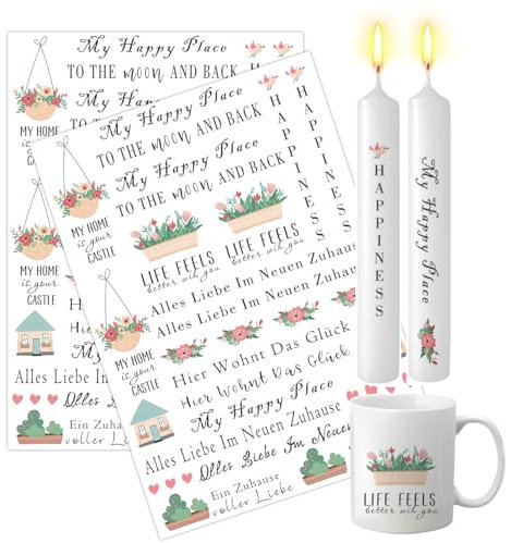 Ronoza 2 Stück Kerzentattoos, Wasserschiebefolie Kerzen Tattoo Home, Kerzenfolie Familie, My Happy Place (Familie A, 30x20cm)