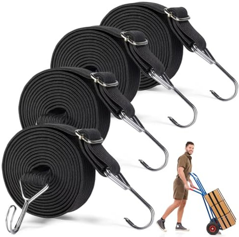 Bungee Cords with Hooks 4PCS Adjustable Bungee Straps with Metal Buckle 1M Extra Long Flat Elastic Straps Large Heavy Duty Bungee Straps with Hooks for Motorcycle Camping Car Luggage