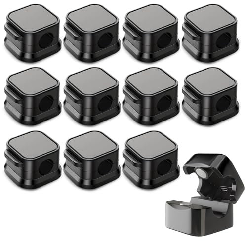 Benaewa 12 PCS Magnetic Cable Holder, Strong Adhesive Cord Holder Stick On Desk Wall, Cable Clips Management for Home Kitchen Office (Black)