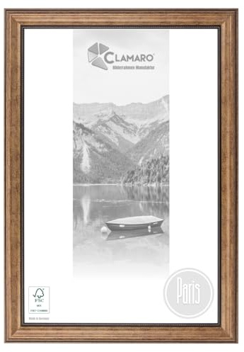 CLAMARO Bilderrahmen Paris Antik Barock Fichte 42 mm, 15x20 cm, Braun | Handgefertigt in Deutschland, Acrylglasscheibe, HDF-Rückwand, Metall-Aufhänger, für Fotos, Urkunden, Collagen, Wandmontage