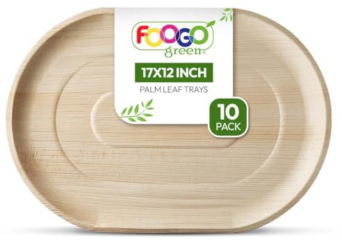 FOOGO Green 10 Vassoi Monouso in Foglia di Palma, Grandi Ovali 43x30 cm, Pizza, Vassoi, Antipasti, Tartine, Aperitivi, Resistenti come i Vassoi in Legno per Alimenti Caldi, Stuzzichini