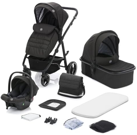 Fillikid 3-1 Kombi-Kinderwagen-Set Fill Jaguar mit Sportsitz, Babywanne mit Matratze, Babyschale, Wickeltasche mit Wickelauflage, Adapter, Regenschutz & Insektenschutz - Dunkelgrau Melange