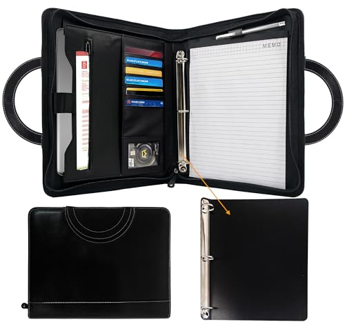 GraduationMall Portfolio mit Reißverschluss und Griffen,Schreibmappe aus Kunstleder mit 3 Ringbuch (Abnehmbar),Aufbewahrungstasche für Tablet