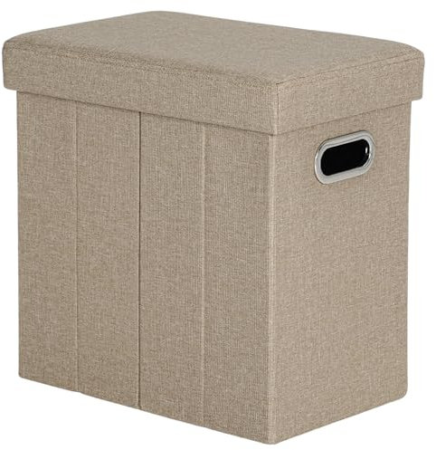 COSYLAND Sitzhocker mit Stauraum - 42 x 27 x 42 cm Kleine Klappbare Fußbank & Aufbewahrungsbox bis 200 kg, Stabile Sitzgelegenheit für Wohnzimmer Schlafzimmer Flur, Khaki