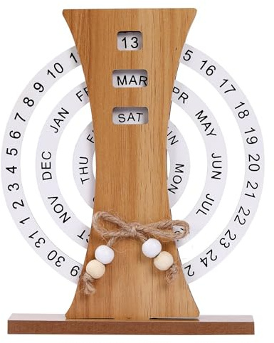 Whakano Ewiger Kalender Aus Holz,Tischkalender Holz Dauerkalender,Aufstellkalender Manuell Drehbarer,Geschenk Tischdekoration,Kalender Ornament Perfektes für Zuhause Büro Café,B
