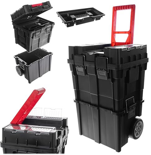 KADAX Werkzeugbox, 44 x 35 x 64 cm, Werkzeugkasten mit Tragegriff und Verschlüssen, Werkzeugkoffer zur Aufbewahrung von Werkzeugen (Rot)