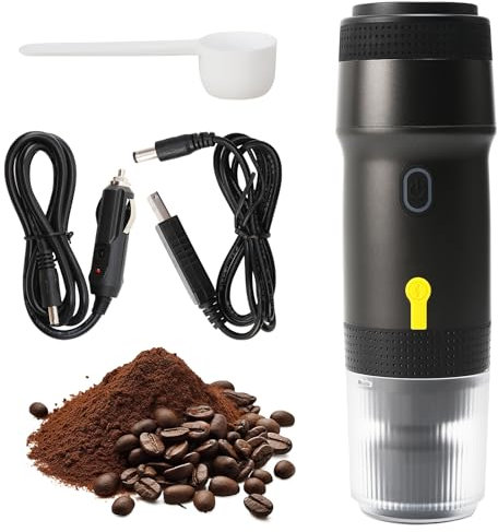YOPOTIKA Cafetera eléctrica portátil, pequeña máquina de café expreso de viaje (recargable USB/12 V coche pequeño viaje), compatible con cápsulas NES/DG y café molido, depósito de 60 ml
