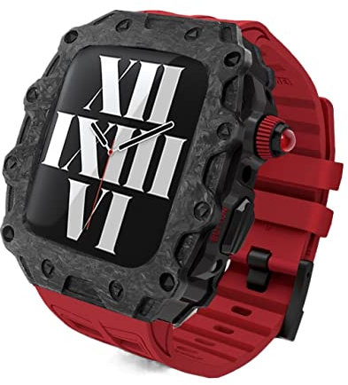 Wtukmo Custodia in fibra di carbonio con cover in silicone, kit di modifica, per Apple Watch 45 mm 44 mm Serie 9 8 7 6 5 4 SE Watch Upgrade Sostituire Band Set, 44mm, Agata