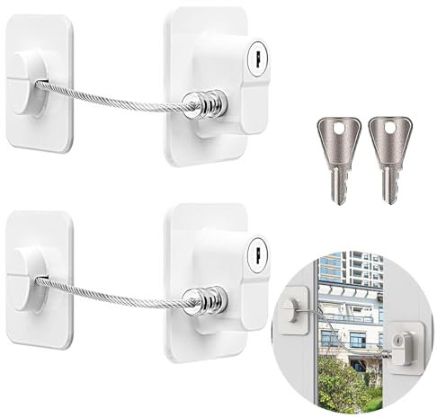 2 Piezas Cierre Seguridad Cajones Bebe ABS Cerradura de Ventana Blanco Cerraduras para Refrigerador a Prueba de Niños Fácil de Instalar Children's Door Locks con Llave Cerradura del Refrigerador