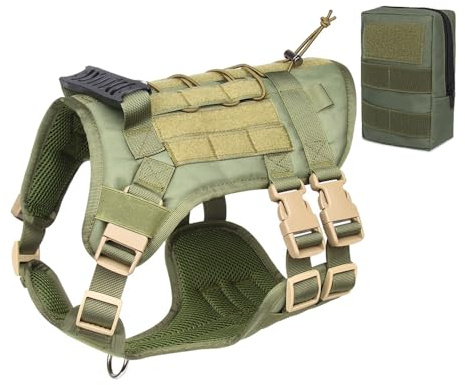 Coogime Hundegeschirr, Hund Taktisches Hundegeschirr + Kleiner Rucksack, Dog Harness, atmungsaktiv Brustgeschirr Geschirr für Große/Mittlere Hunde, Verstellbar, mit Molle-System (Green, M)