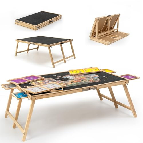 Tektalk 2000 Piece Foldable Jigsaw Board with Cover, Wooden Jigsaw Table with 8 Drawers, Portable Puzzle Easel with Folding Legs, Portable Puzzle Tables for Adults and Teens - Black