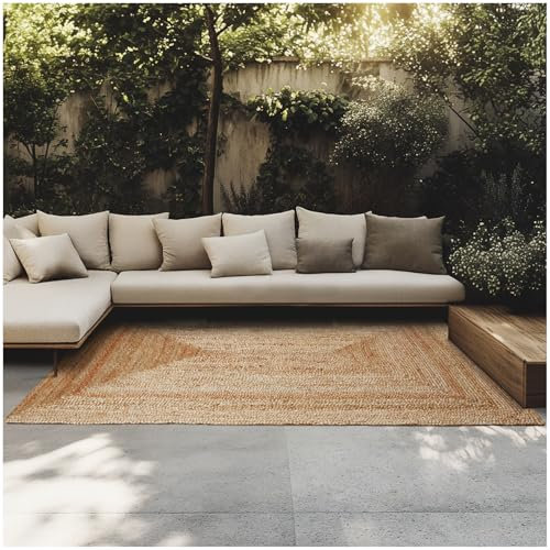 tectake® Teppich aus Jute, handgewebte Boho Deko, Pflegeleichte Teppiche für Wohnzimmer Deko modern, im Schlafzimmer, für Badezimmer, im Kinderzimmer, als Küchenteppich oder Läufer - 160 x 230 cm