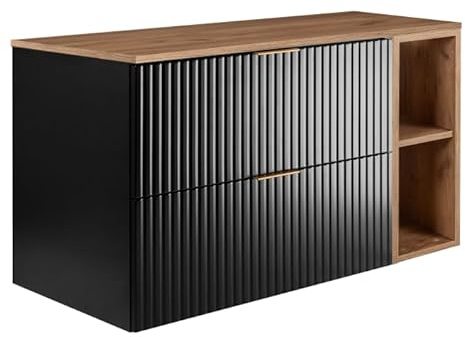 RODAN Waschbeckenunterschrank hängend Badezimmer unterschrank modern | Waschbeckenunterschrank holz Schwarz & Craft Gold, Waschtischunterschrank mit 2 schubladen Soft-Close, 46 x 80 x 57 cm