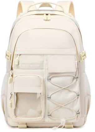Lmwzh schulrucksack teenager schulranzen jungen laptop rucksack Mädchen wasserdicht schultasche(Beige)
