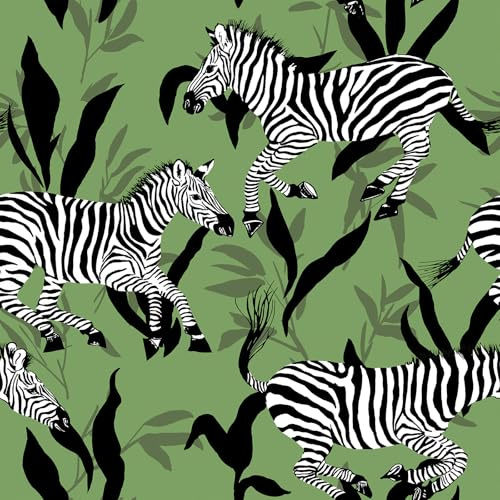 VaryFloral Peel and Stick Zebra Patterned Wallpaper 44.5cmx400cm Green Leaf Contact Paper Sticky Back Plastic Roll Waterproof Stick on Wallpaper for Living Room Hallway Cupboards Furniture Vinyl Wrap