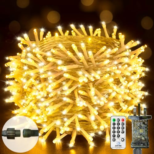 btfarm 30M 300LED Fairy Lights Plug in with Remote, Timer Christmas String Lights Mains Powered, 8 Modes Waterproof Warm White Xmas Tree Twinkle Light for Indoor/Outdoor, Garden, Wedding Decoration