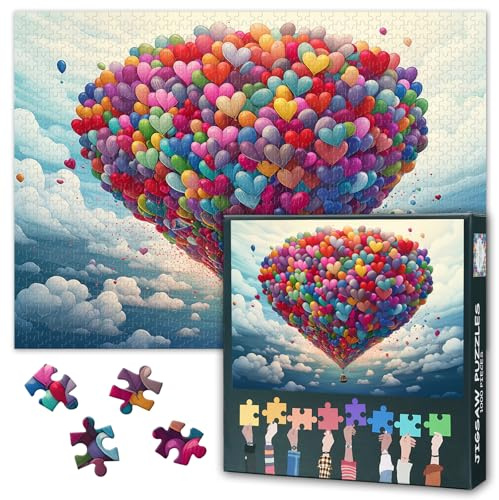 Fun 1000 Piece Puzzles for Adults, Colorful Balloons Flying Sky Jigsaw Puzzles, Impossible Challenging Difficult Jigsaw Puzzles for Adults, 19.5 x 27.5 Inch