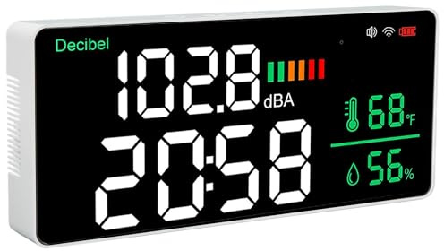 Lazmin112 Medidor de Decibelios lideró de 11 Pulgadas Con Wifi, Medidor de Ruido, Termómetro, Reloj Higrómetro para la Aplicación