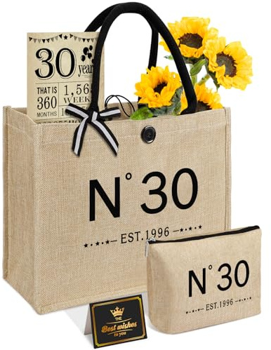 Geschenke Zum 30 Geburtstag Frau - N ° 30 Jute Tote Tasche, Kosmetiktasche | Große Kapazität, wiederverwendbare Tasche, leicht zu reinigen, zurück im Jahr 1996 Poster, 30. Geburtstag Frau Geschenke