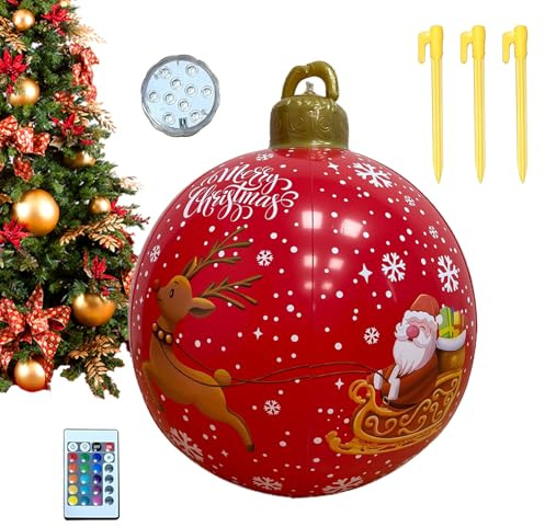 Nankoyal Aufblasbare Weihnachtsdekoration, 61 cm, Kugel mit Licht, riesiges Ornament für Urlaub, Hof, Pool, Garten, Rasen,