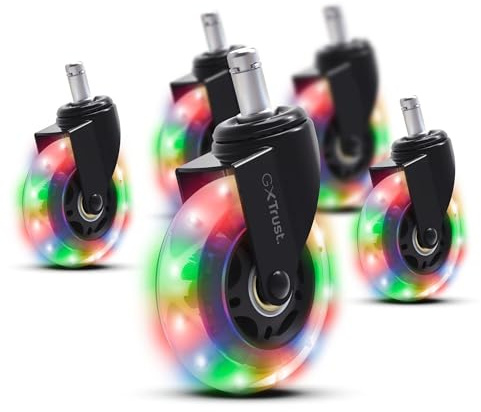 GXTrust Gel LED Chair Wheels 11mm Set of 5, Universal Fit for Gaming Office Computer Chair, Castor Wheels Replacement, Smooth and Silent, Quiet Rolling, Floor-Friendly, RGB Changing Lights