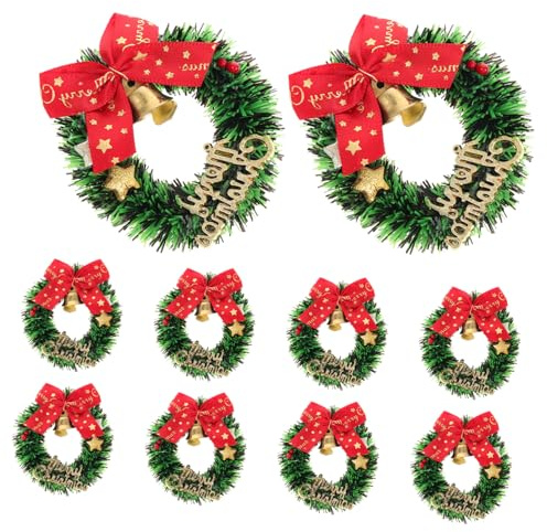 Gatuida 10 Piezas Guirnaldas Miniatura de Navidad con Lazo Campana y Cartel Merry Christmas para Decoración de Árboles Regalos y Casas de Muñecas