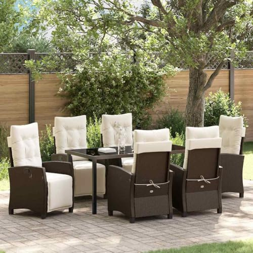 QJBSAVVA 7-TLG Gartenmöbelset Braun Poly-Rattan, 160x80x73 cm Esstisch, klappbare Liegestühle verstellbar, für Garten Balkon Terrasse