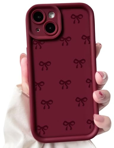 NITITOP for iPhone 13 Mini Case Cute Bow Ribbon Design - Wine Red | for Women Girls, Aesthetic Bowknot Design, Soft TPU Shockproof Cover, Full Camera Protection