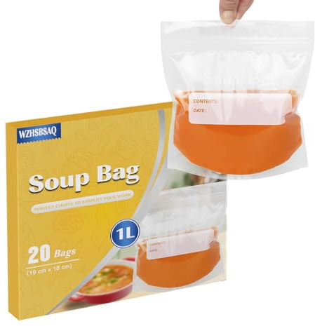 20 x Soup Sauce Sealed Freezer Bags Reusable liquid storage bags Large capacity Holds soups, chilli, meat sauces, curries and any liquids 1000ml capacity