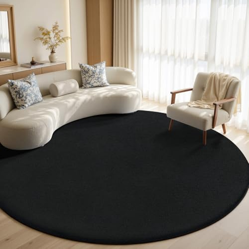 Sour Lemon Teppich Wohnzimmer Schwarz Teppich Schlafzimmer 120 cm Rund Kurzflor Waschbar rutschfest Flauschig Teppiche Gegend Läufer Teppiche Carpet für Jugendzimmer Kinderzimmer